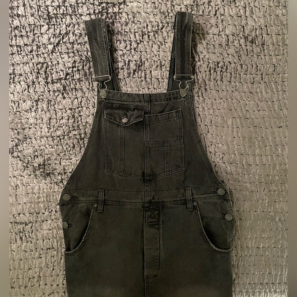 free people washed black classic denim overalls with a relaxed fit | size 27 - Picture 2 of 5